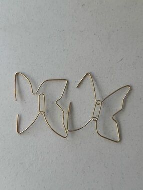 Gold Wire Butterfly Hoop Earrings